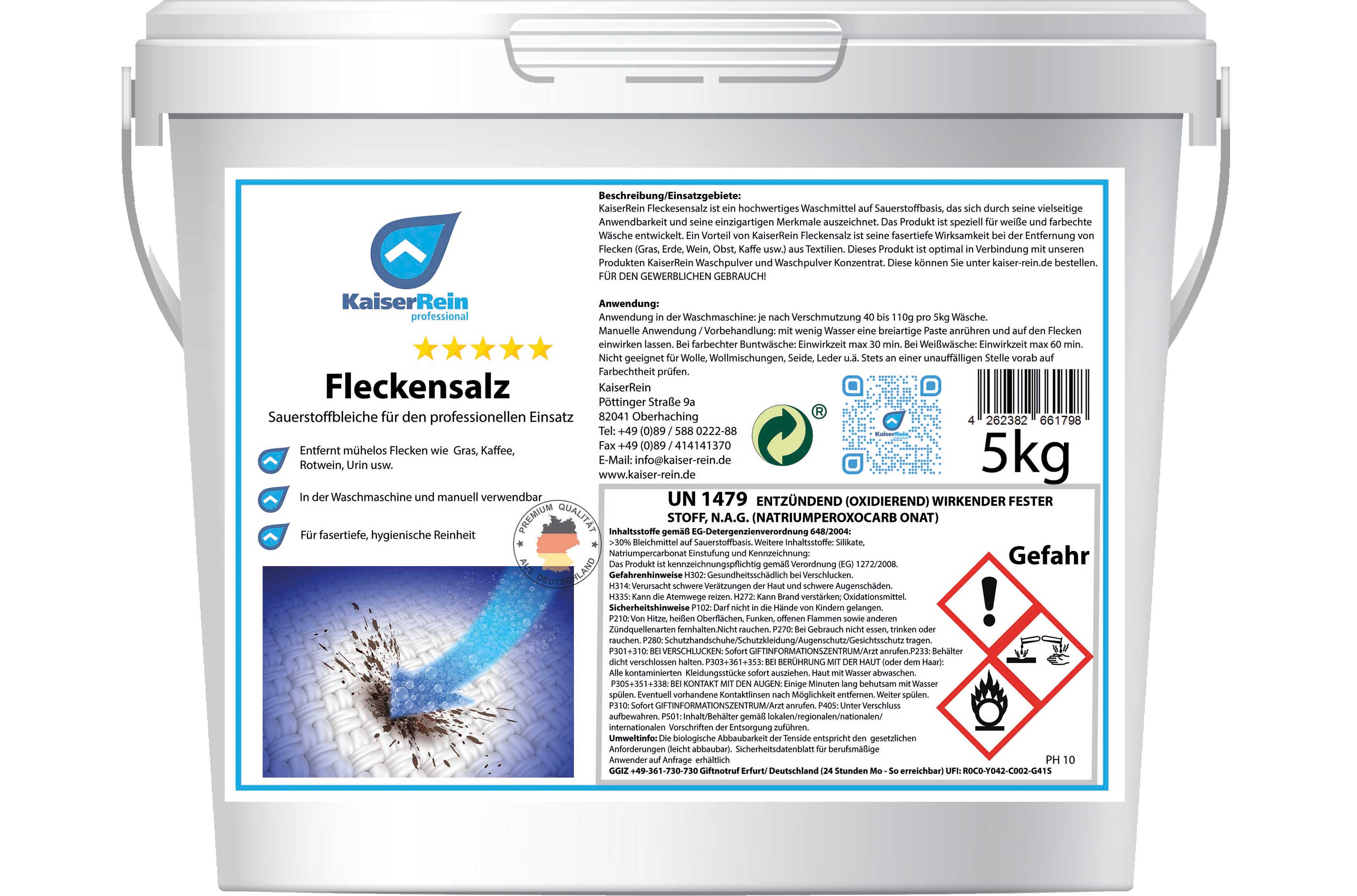 Fleckensalz - Sauerstoffbleiche für strahlend weiße Wäsche - Natriumpercarbonat Pulver - Bleichmittel für Waschmaschine - Entfärber für reine Wäsche